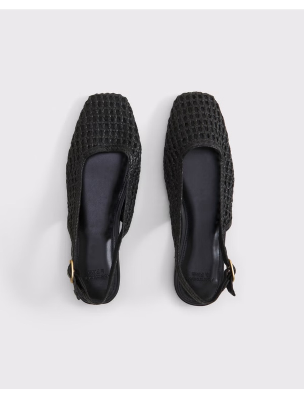 Abercrombie & Fitch Black Square Toe Woven Slingback Flats with Gold Buckle